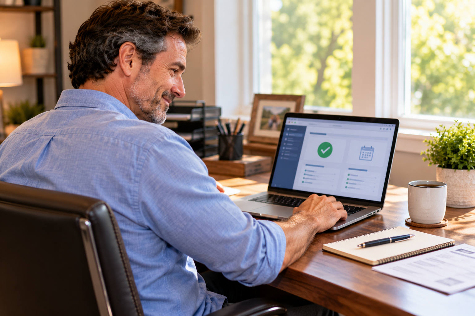 Man setting up automatic debt payments on a laptop
