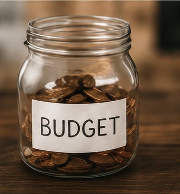 Budget savings jar with coins