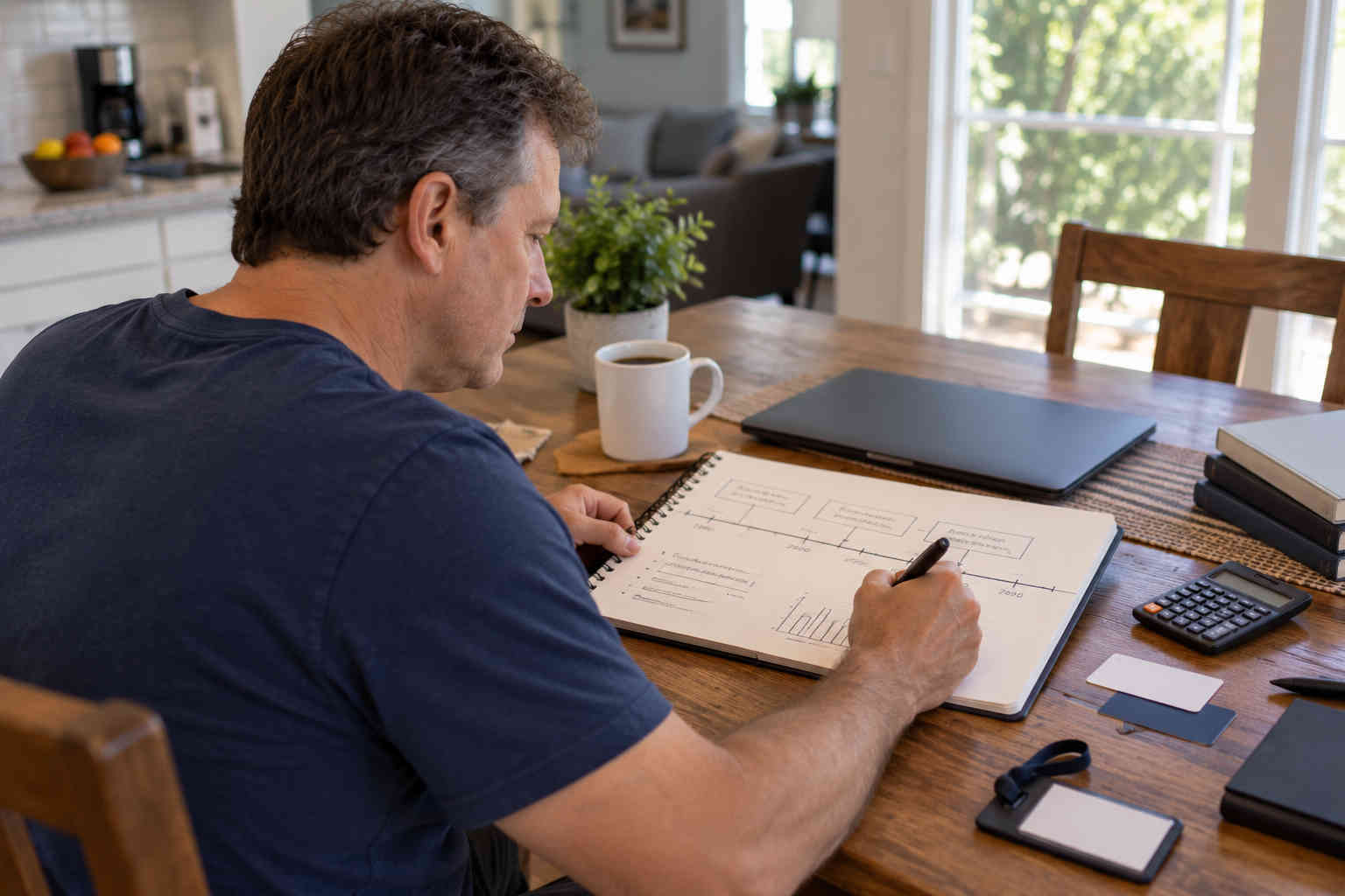 Man reviewing his career history and planning his next professional stage
