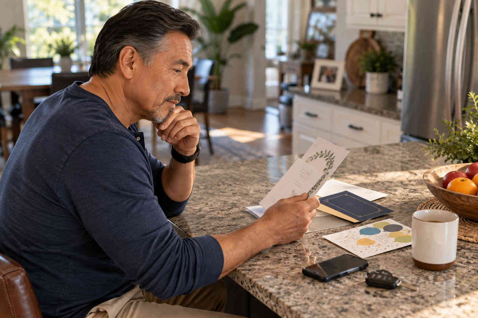 Divorced man arriving alone at a restaurant while couples around him socialize