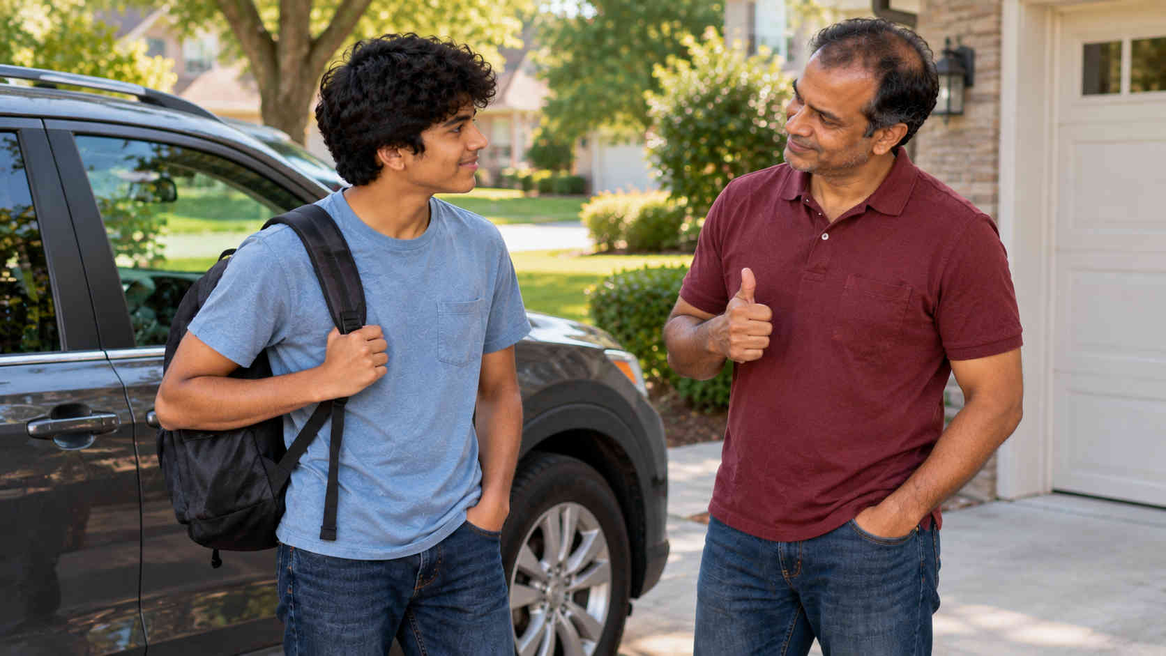 Father encouraging his teenage son after a respectful conversation