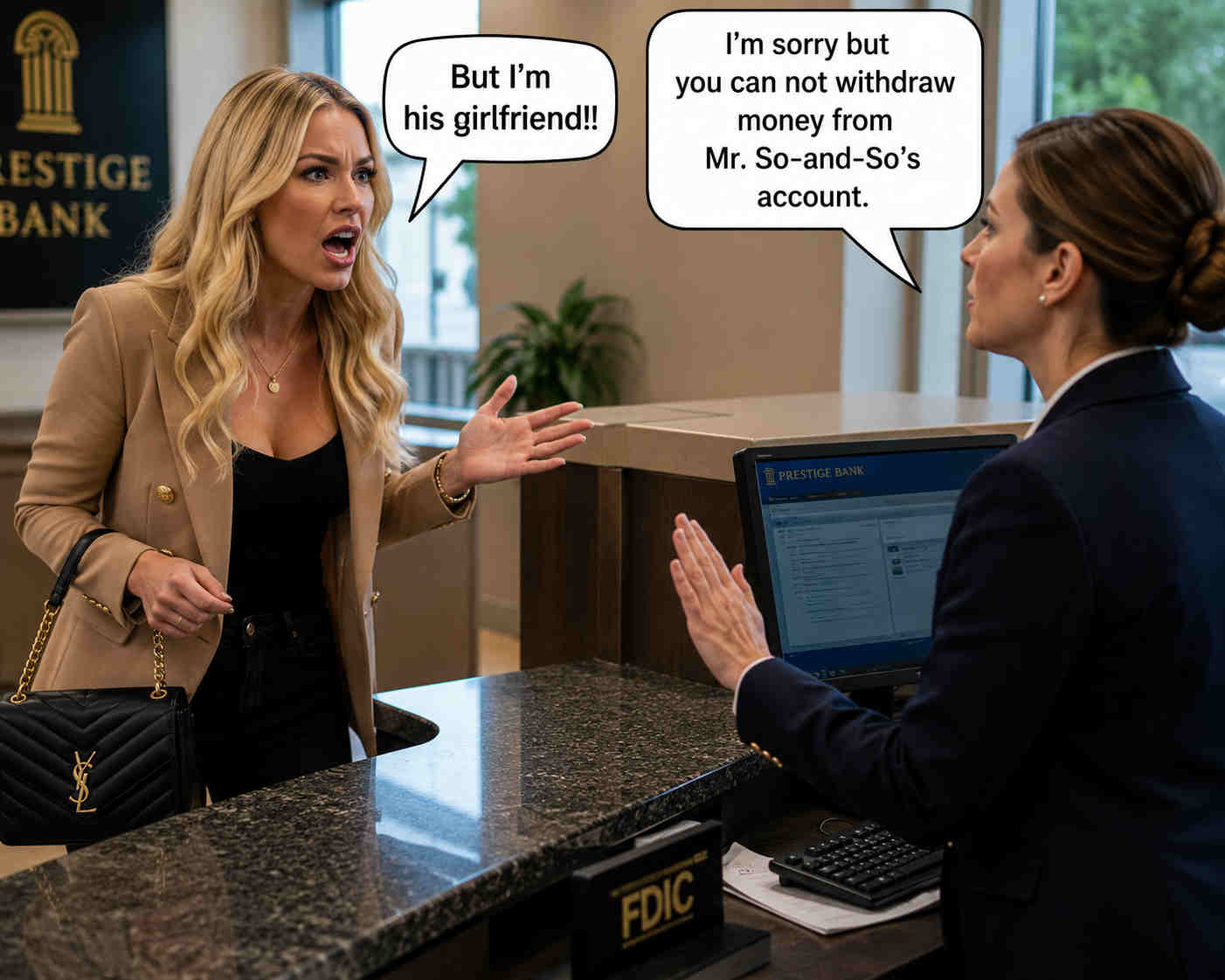 Financial boundary violation after divorce with a girlfriend trying to withdraw money from a man's bank account