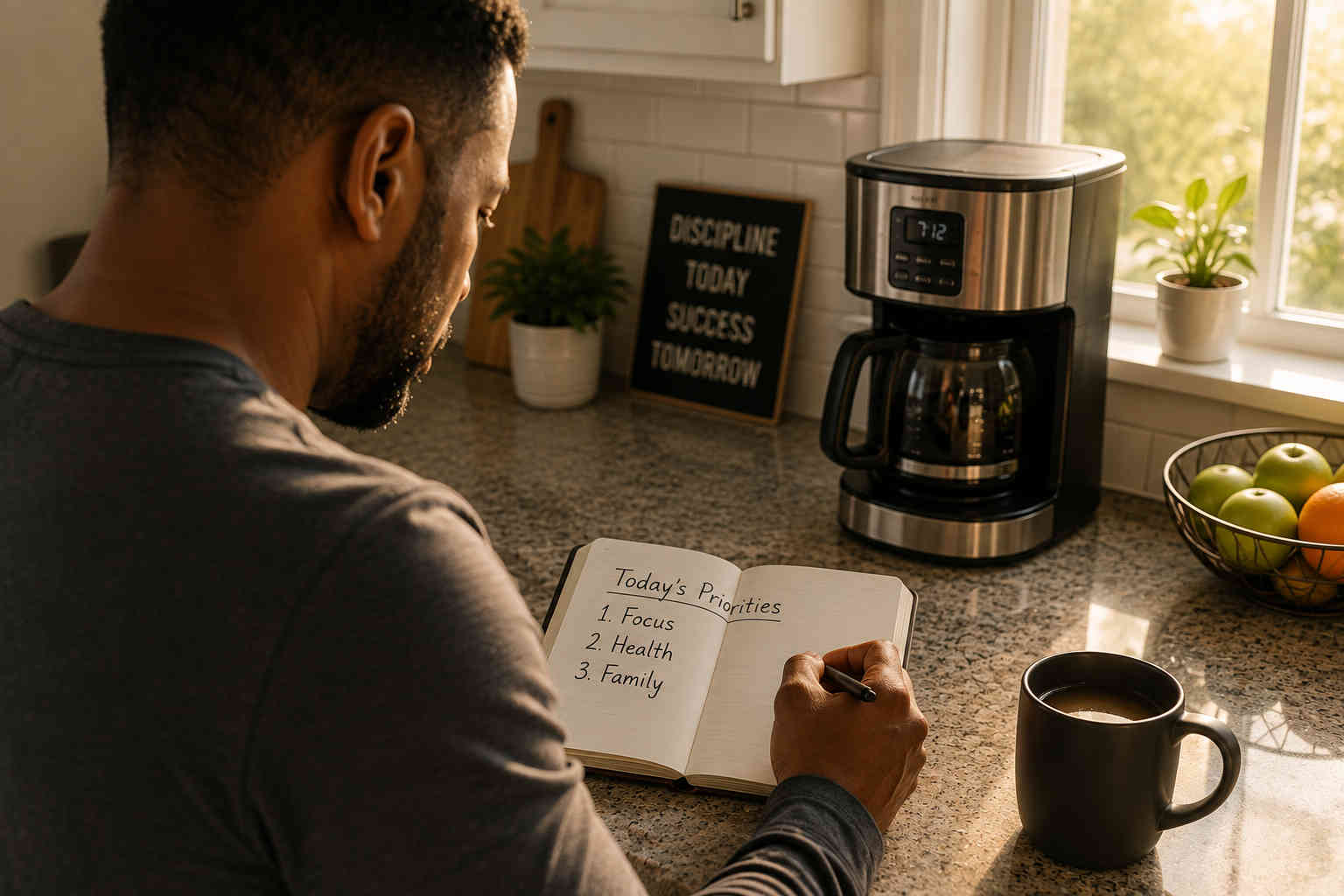 Habit stacking during a morning coffee routine
