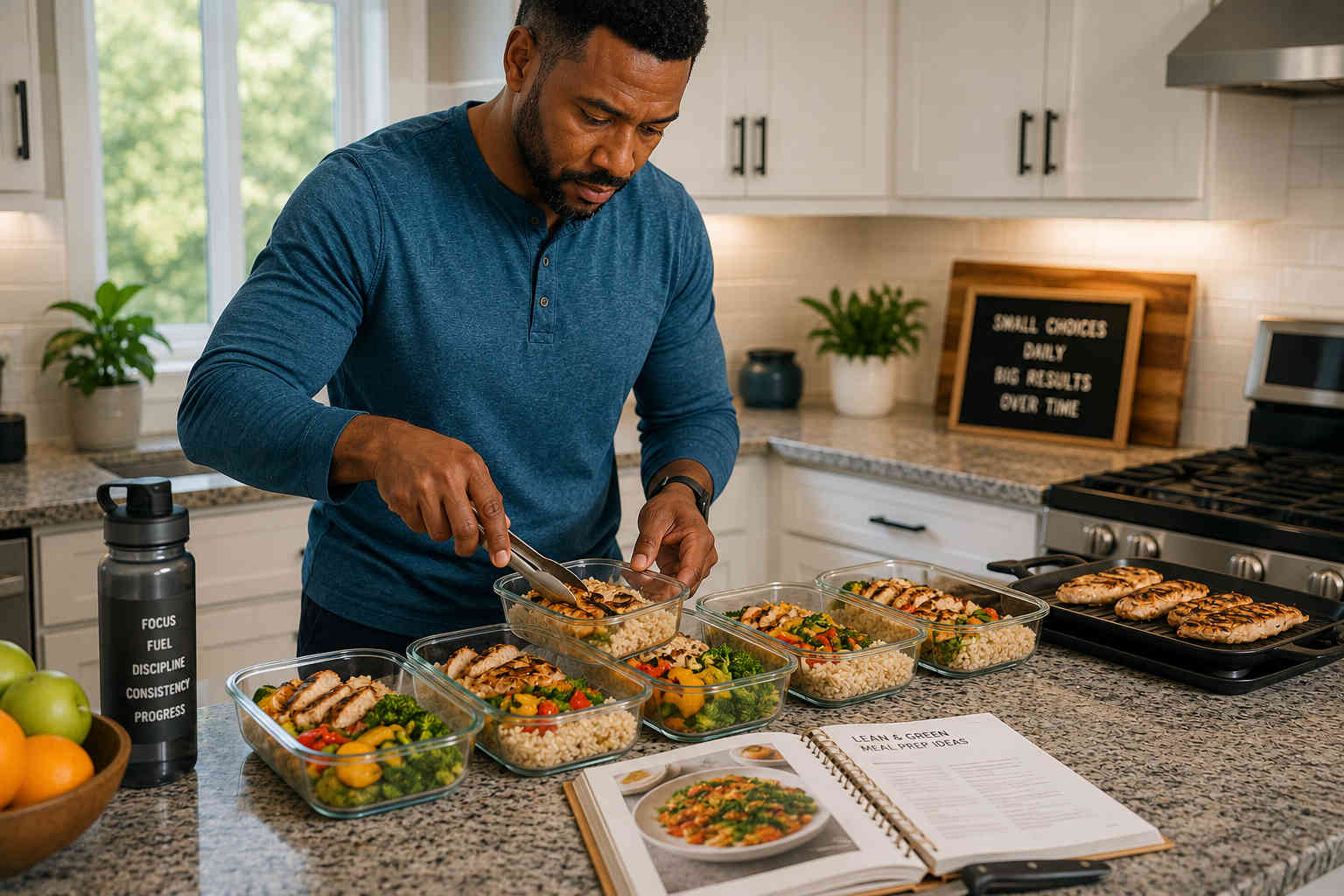 Weekly healthy meal preparation at home