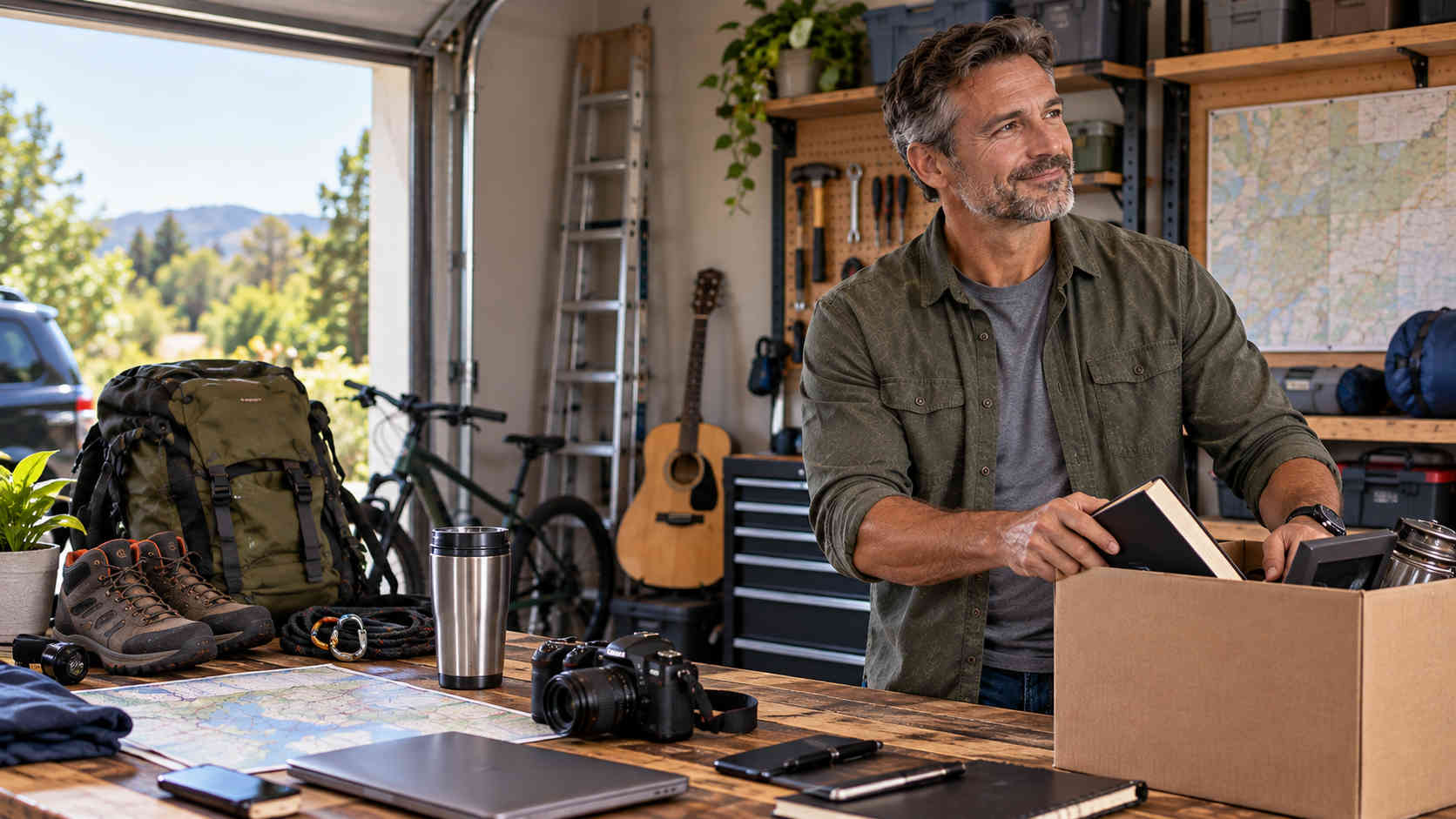 Man over 40 thoughtfully building a new chapter of his life after divorce