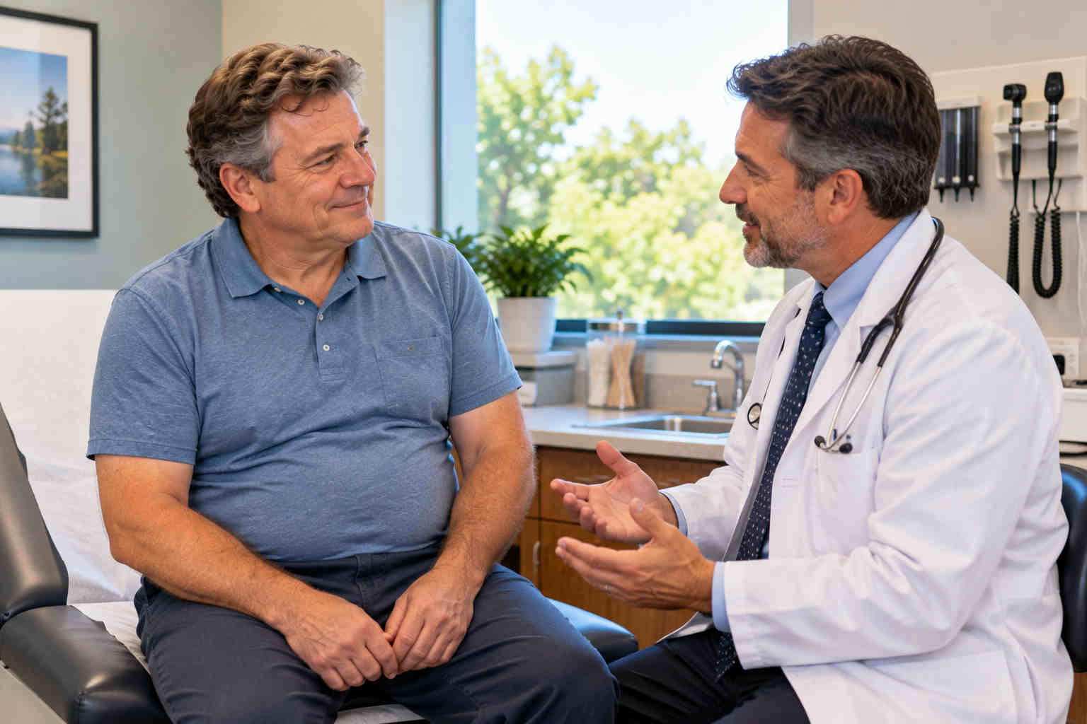 Man over 50 discussing preventive health screenings with his doctor
