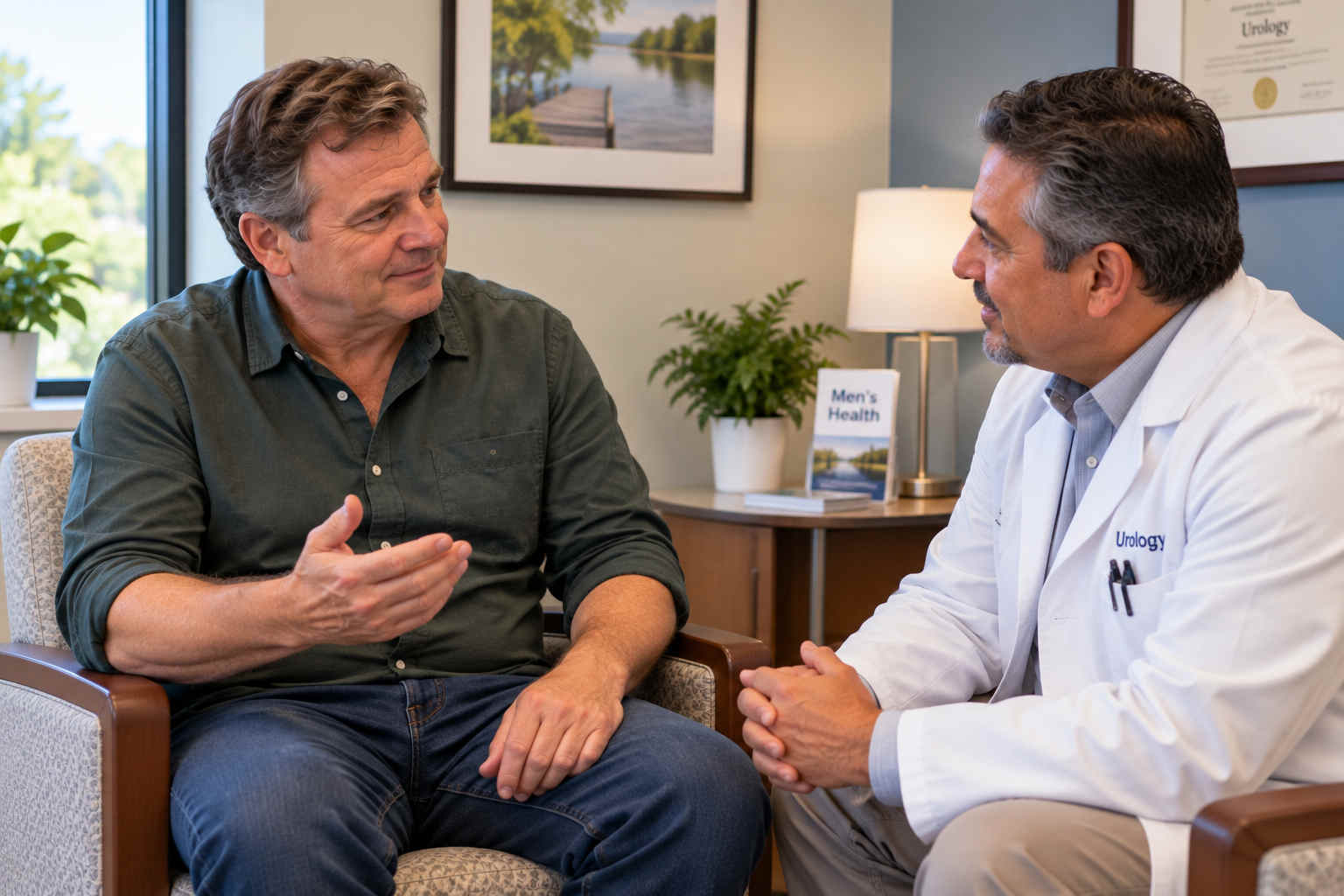 David talking comfortably with a urologist about prostate health