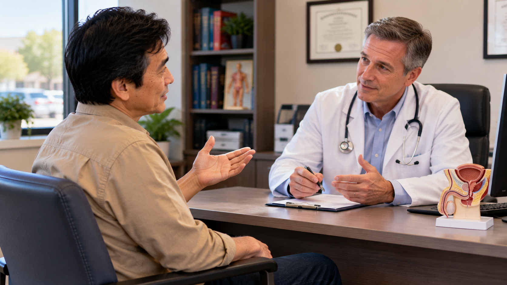 Man over 50 discussing testosterone treatment options with his physician