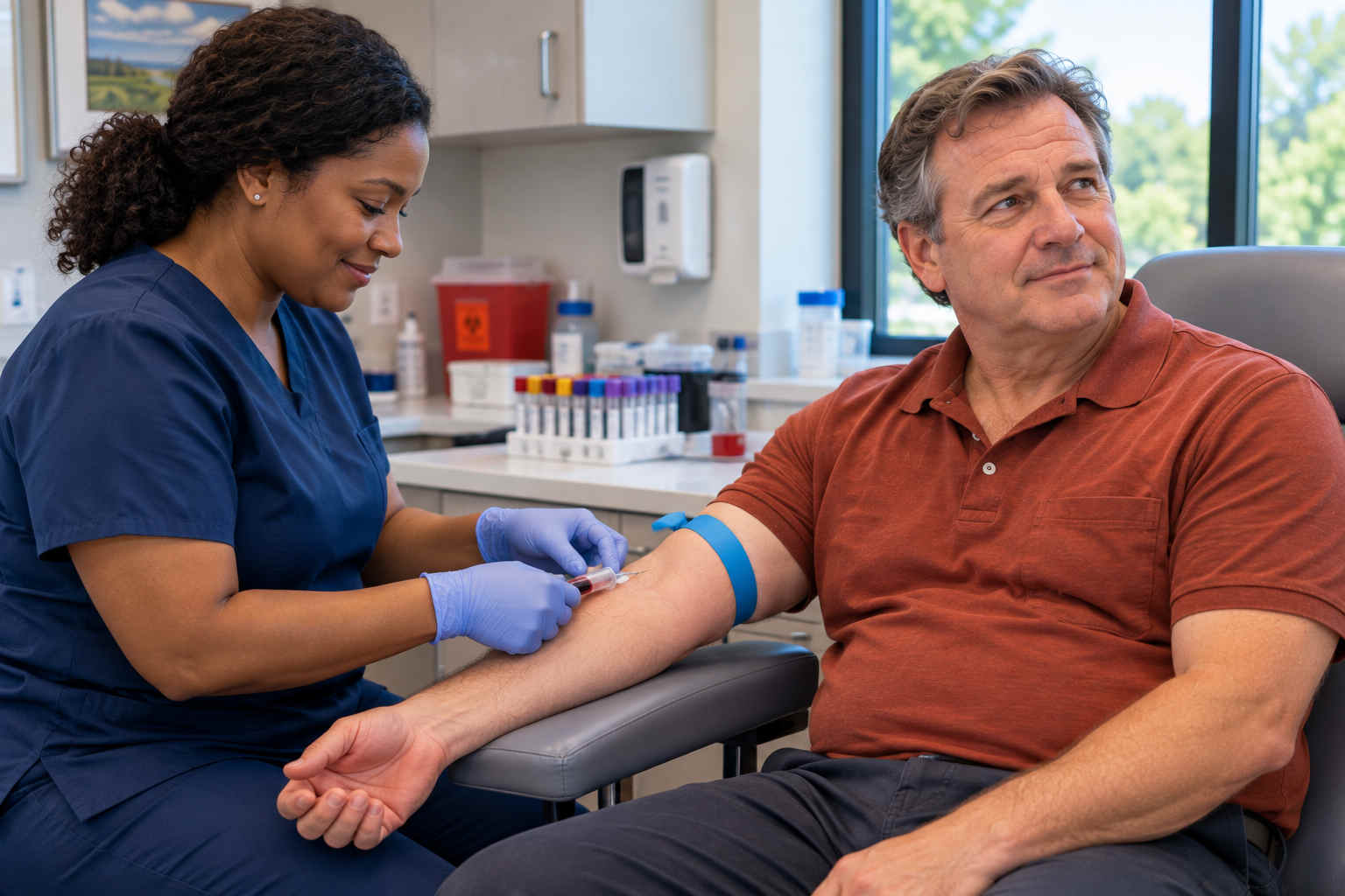 David having a blood sample taken for diabetes screening