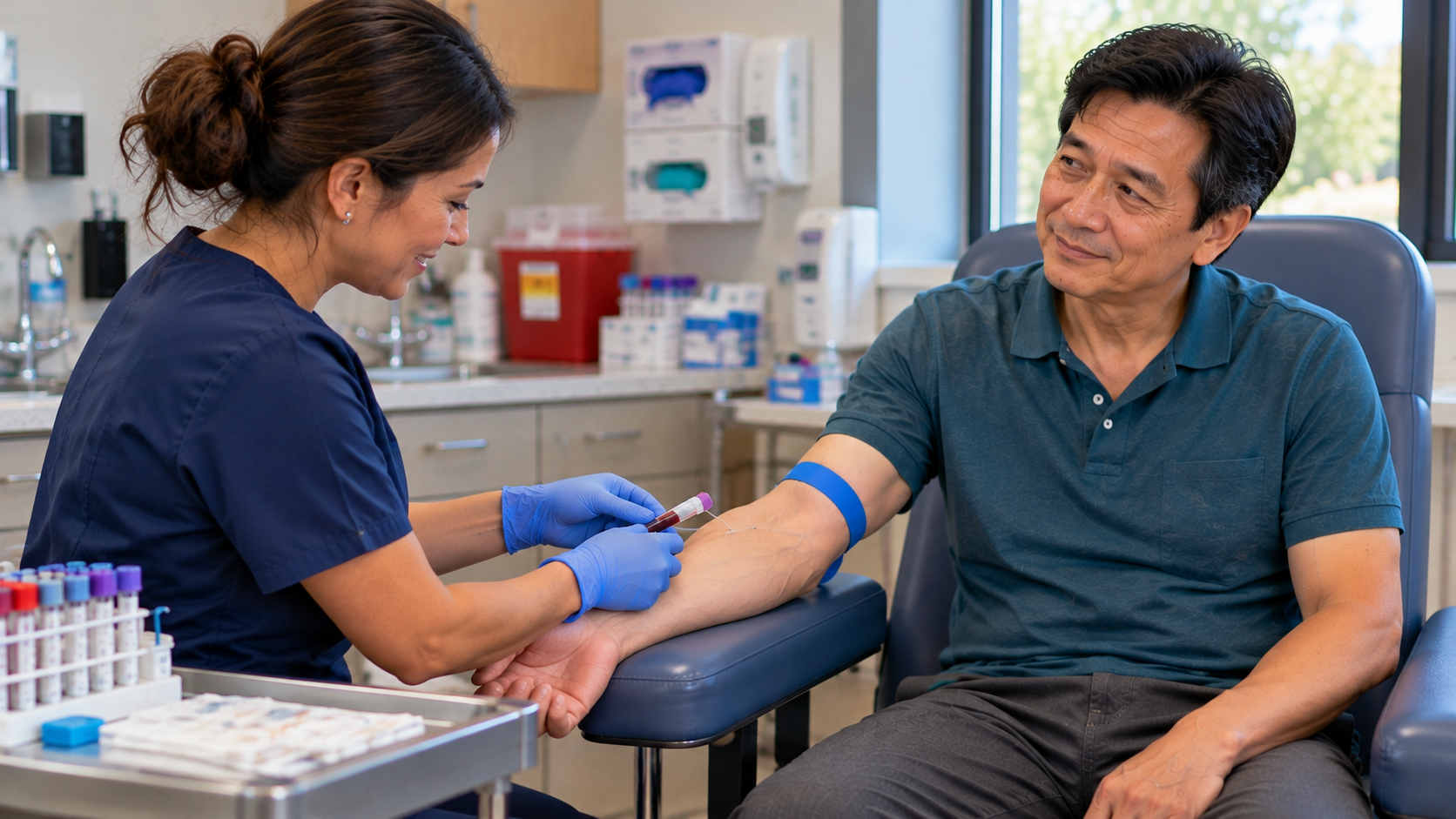 Man over 50 having a blood sample taken for testosterone testing