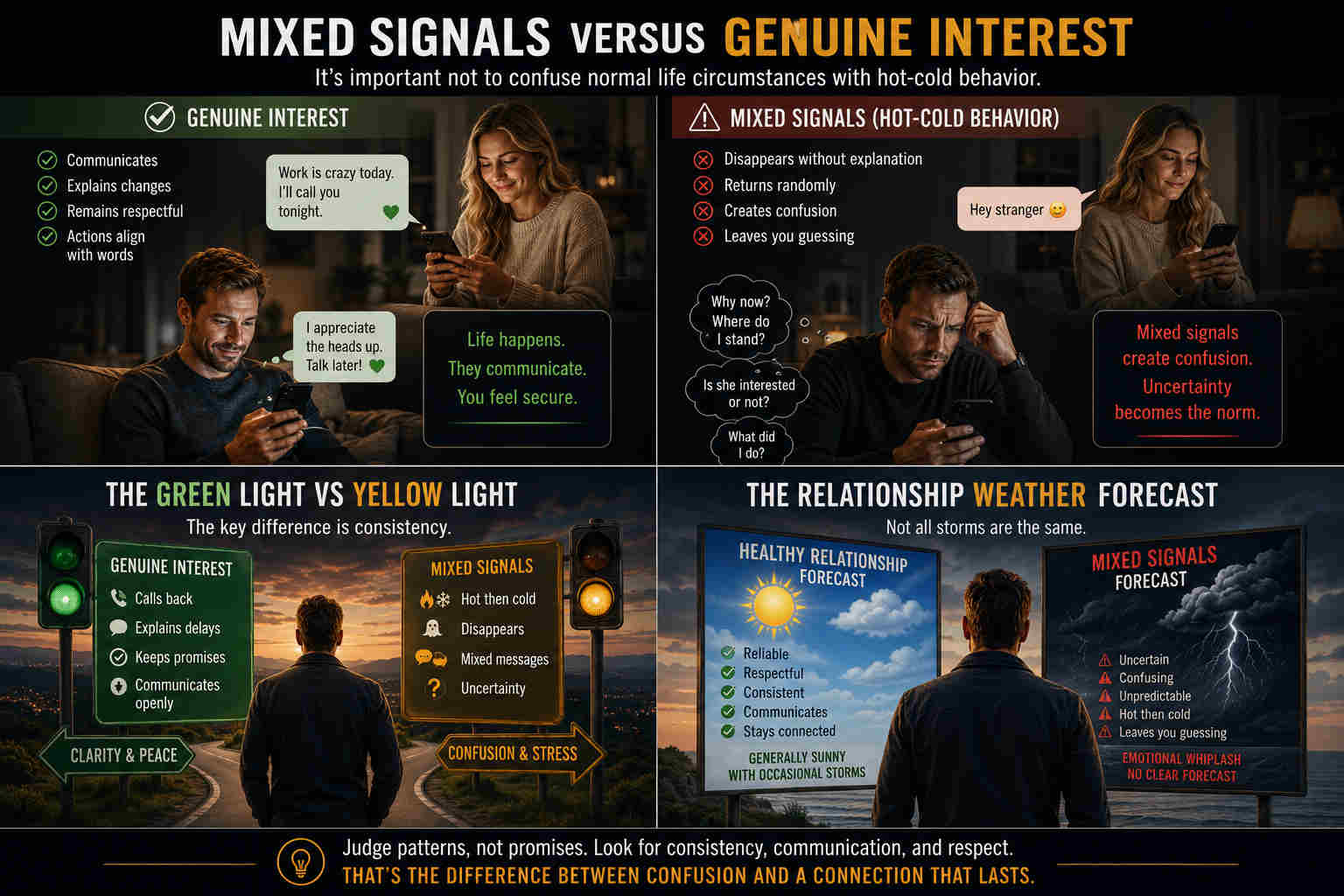 Comparison between genuine interest and mixed signals in dating