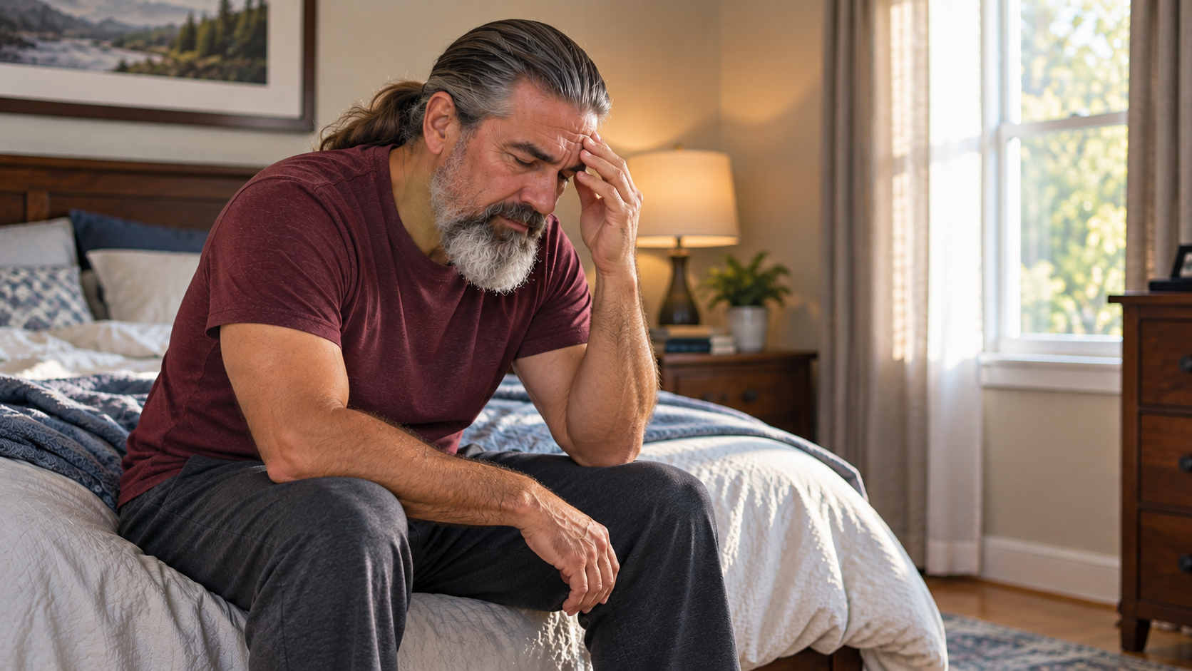 Man experiencing physical strain and fatigue after divorce
