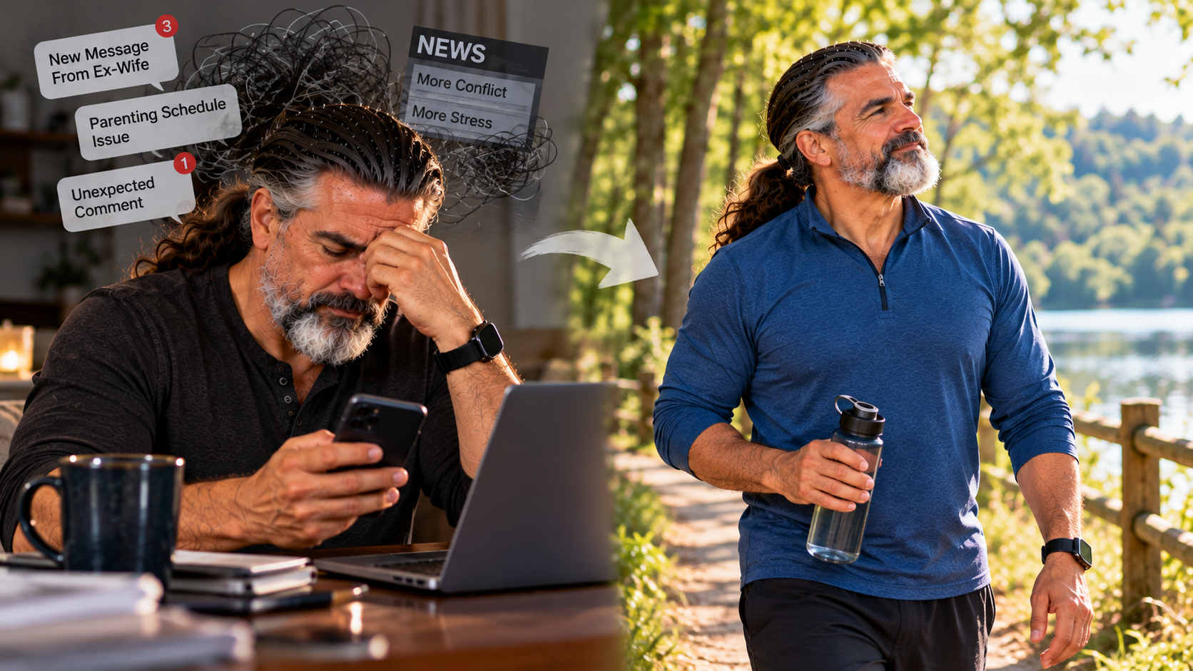 Man learning to identify stress triggers and regain control