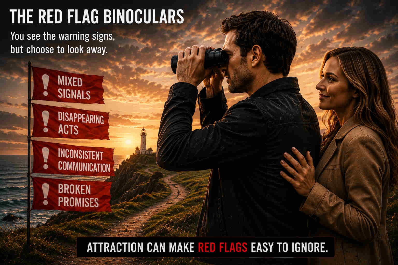 A man seeing relationship warning signs but choosing to ignore them