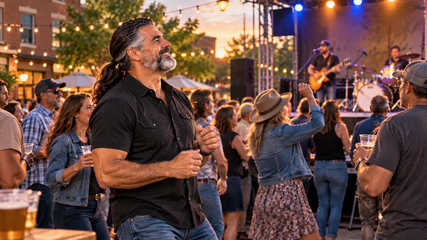 Man enjoying a community outdoor concert after divorce