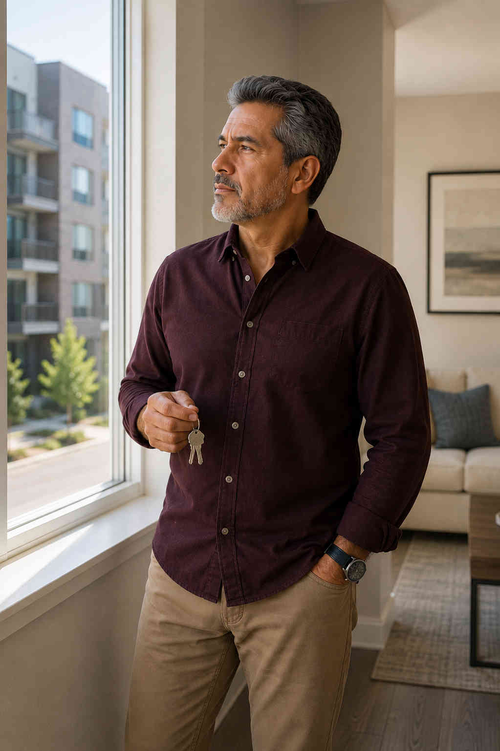 Man holding house keys while considering his post-divorce housing options