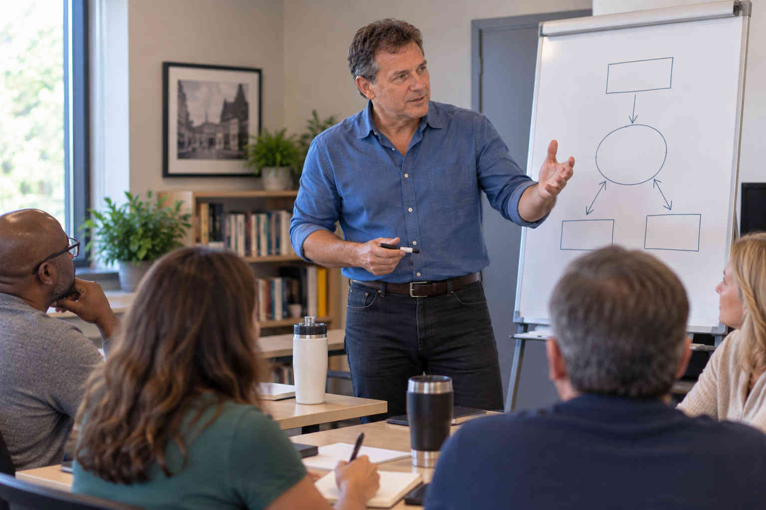 Man presenting ideas in a class or workshop while testing a new career path