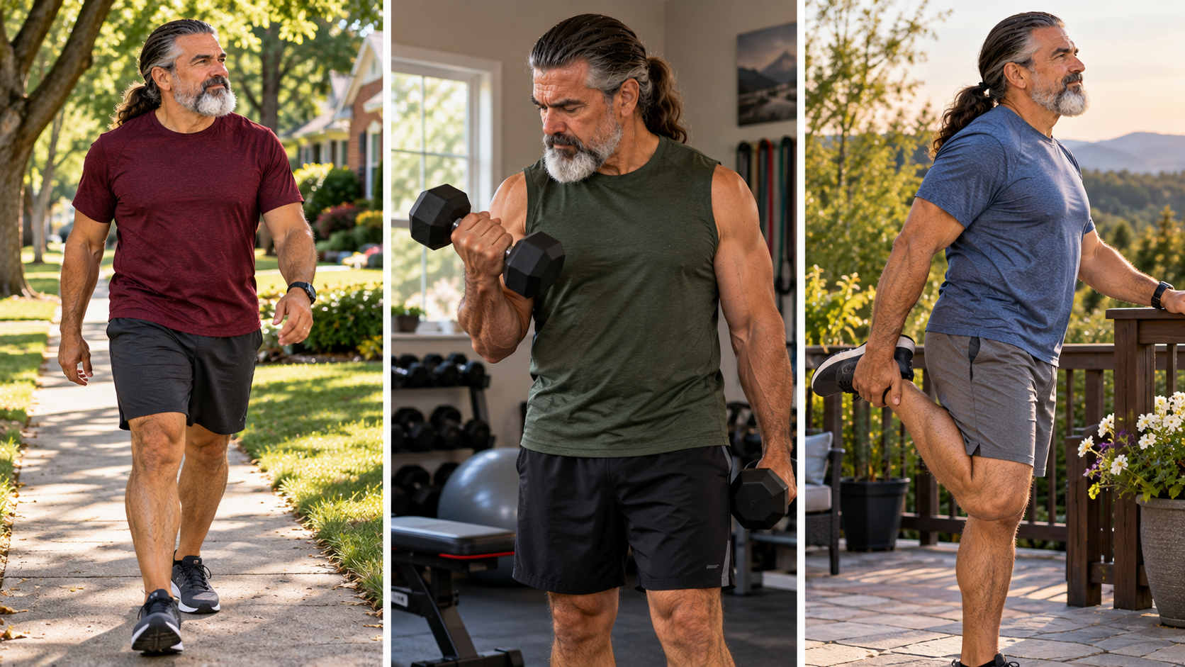 Walking, strength training and stretching to reduce stress