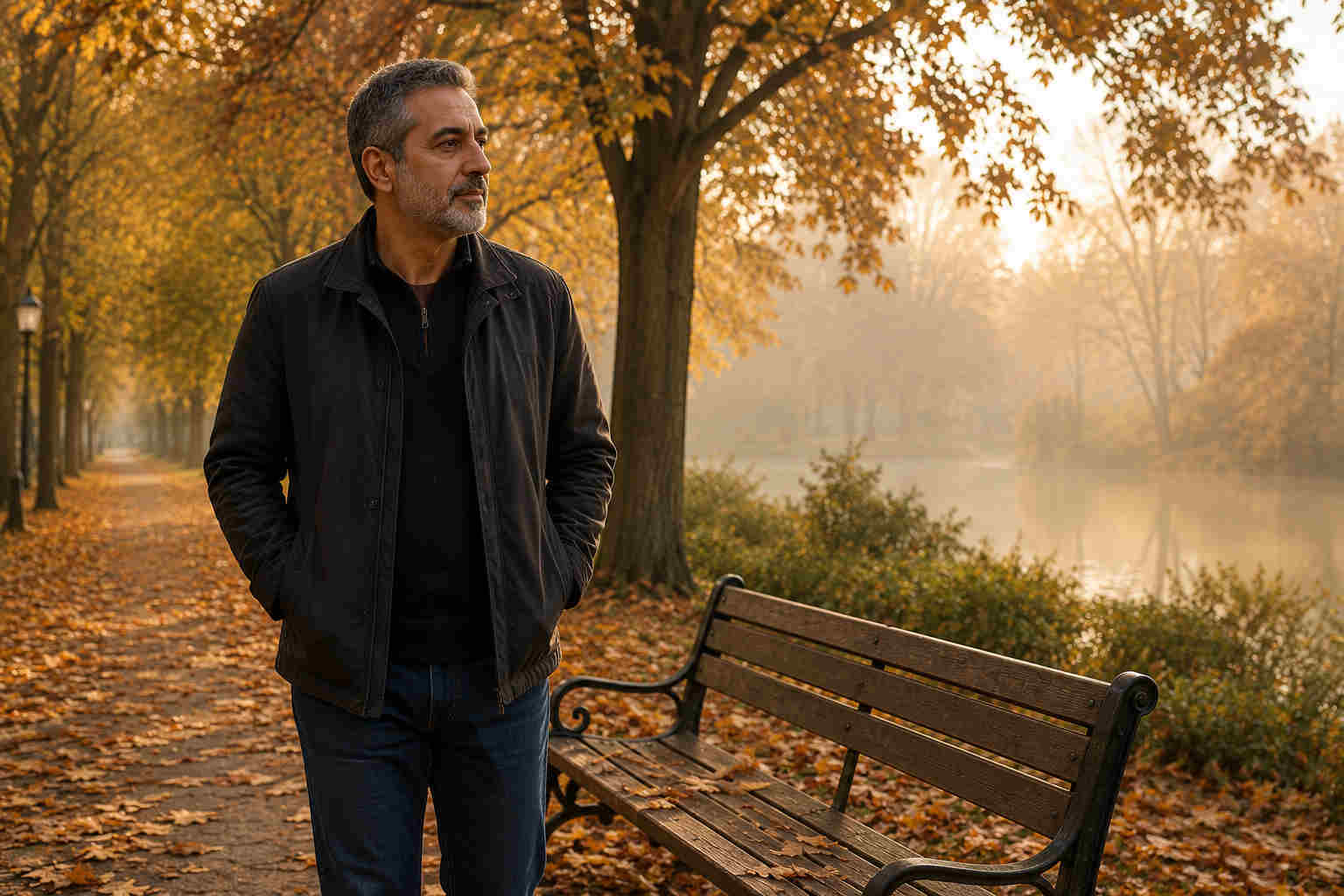Middle-aged divorced man sitting quietly with coffee beside a window while reflecting on emotional healing